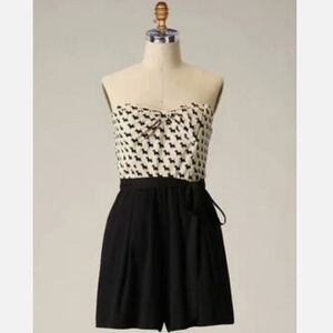 Anthropologie "Scottie Dog Romper", Maeve, Black, Dog Print, Strapless, 6